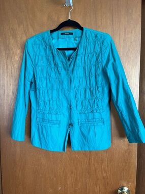 Tahari Teal Ruched Front Blazer